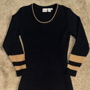 Chic Black Sweater with Tan Stripes